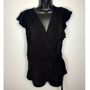 Banana Republic Women's Large Black Short Sleeve Wrap Waist Blouse